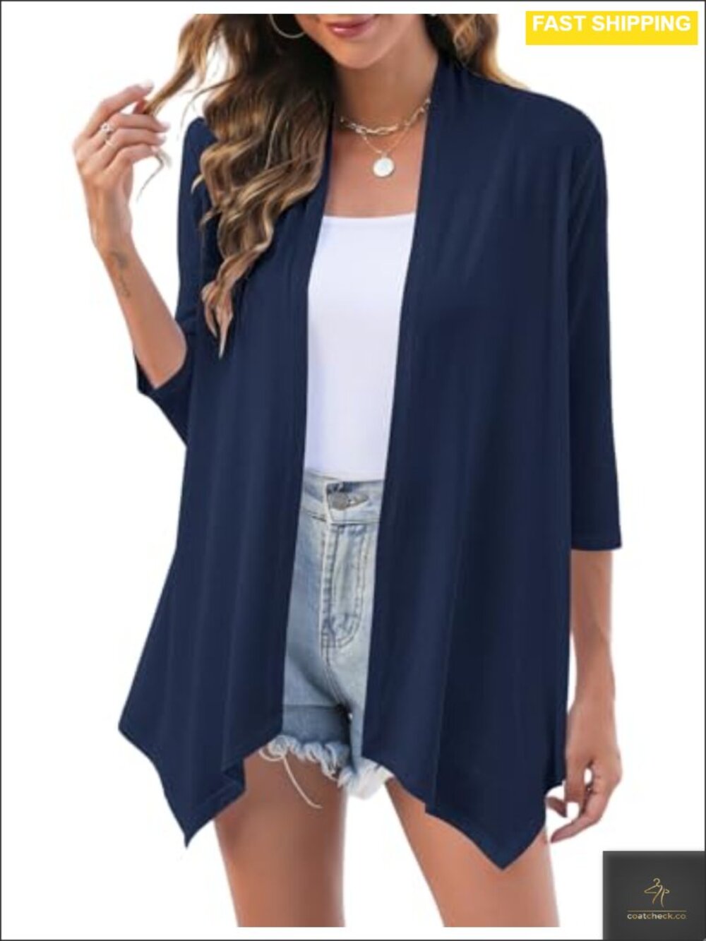 Women's 3/4 Sleeve Open Front Lightweight Draped Cardigan